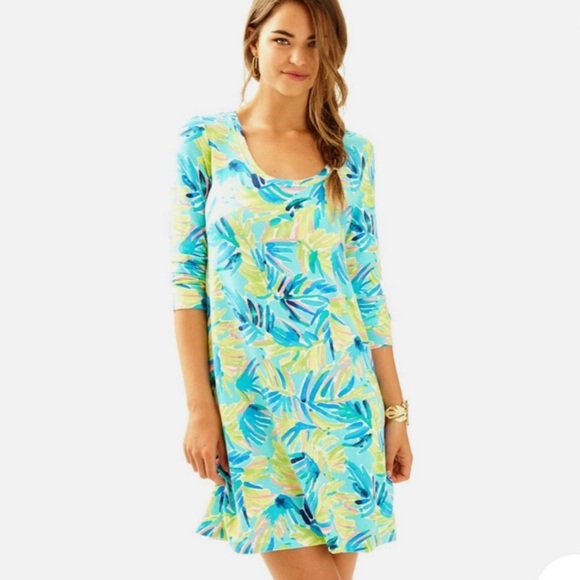 Lilly Pulitzer Dresses & Skirts - Lilly Pulitzer Aqua, Yellow & Blue Tropical Print Shift Dress